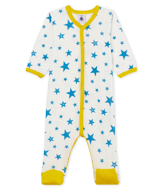 Tutina pigiama senza piedi bambino a costine bianco MARSHMALLOW/blu ALASKA