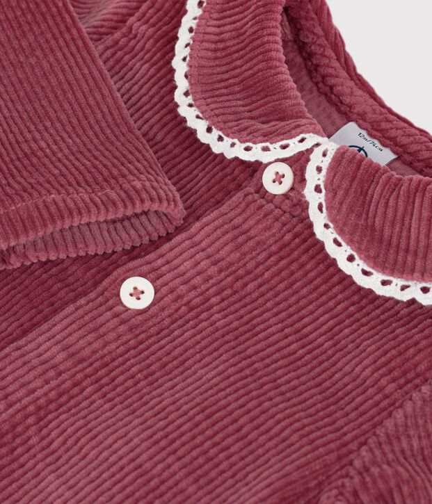Blusa a maniche lunghe in velluto tinta unita neonata rosa
