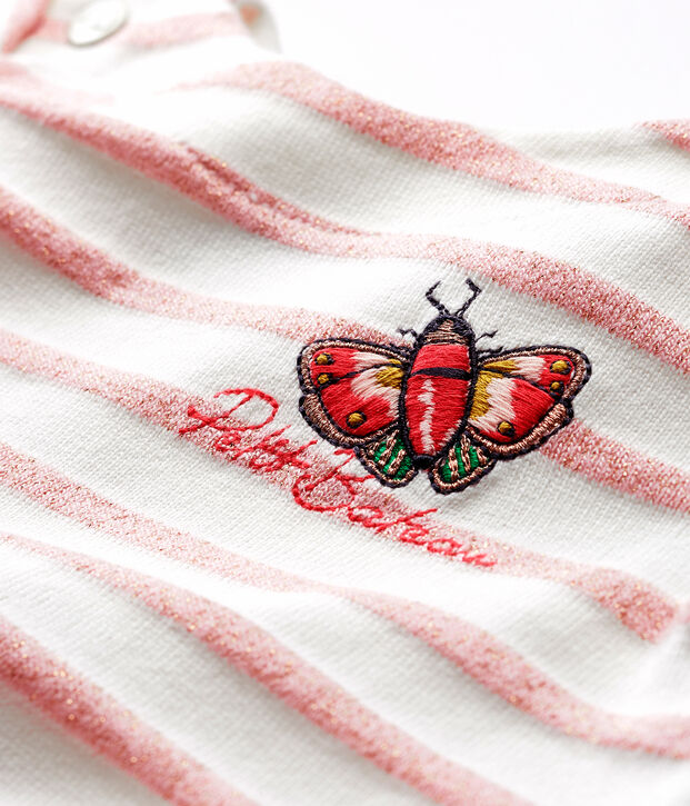 Abito a manica corta rigato beb&egrave; femmina bianco/rosa