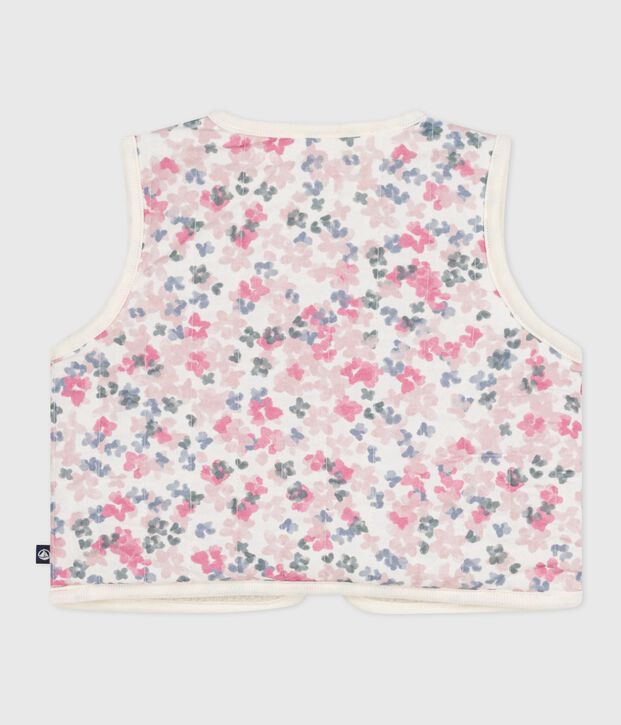Gilet senza maniche in popeline di cotone e sherpa con stampa neonata ecru/multicolore
