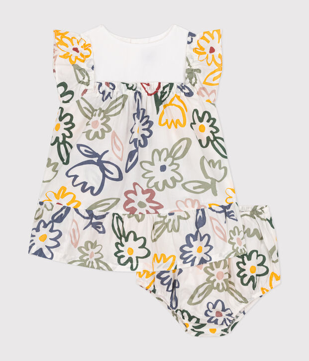 Abito a maniche corte con bloomer in popeline neonato bianco/multicolore