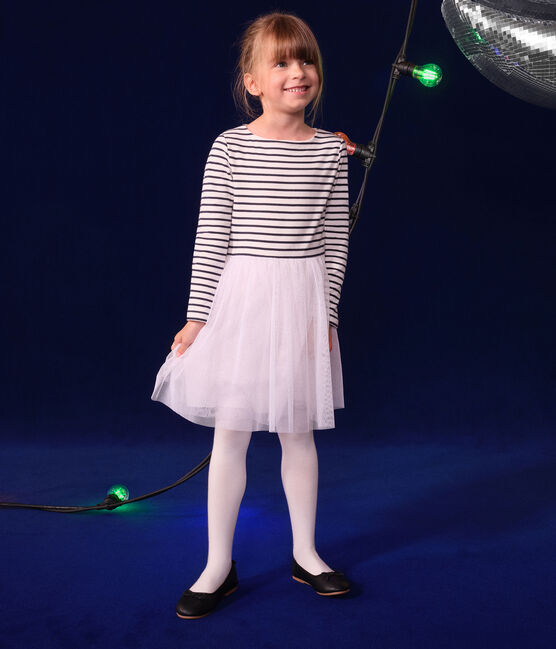 Abito in tubique e tulle bambina bianco MARSHMALLOW/bianco MULTICO