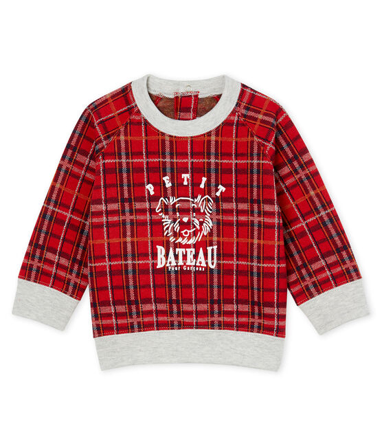 Felpa bebè maschio in maglia a scacchi rosso TERKUIT/bianco MULTICO CN