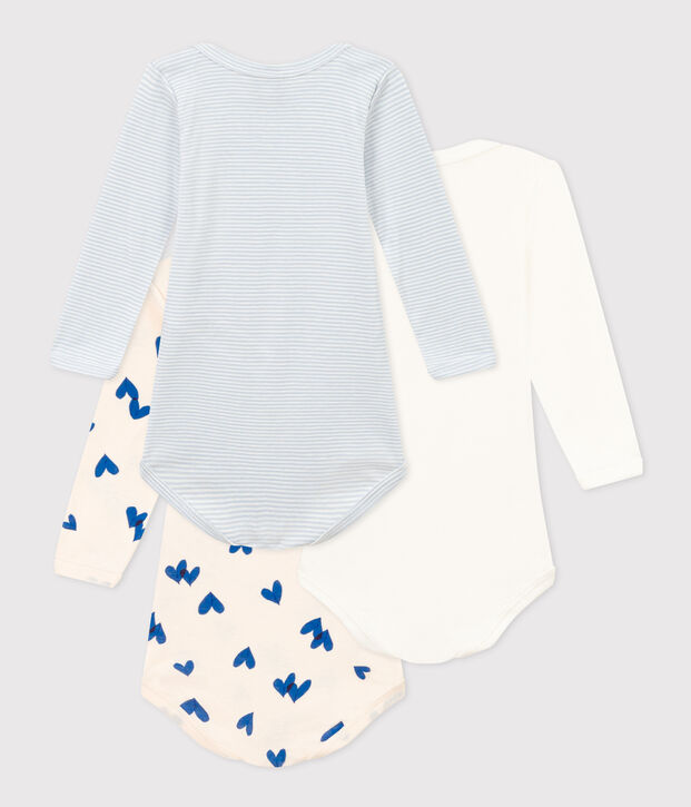 Confezione da 3 body beb&egrave; a maniche lunghe a cuori blu in cotone multicolore