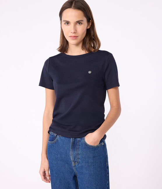 Iconica T-shirt da donna con collo da ammiraglio in cotone  blu SMOKING