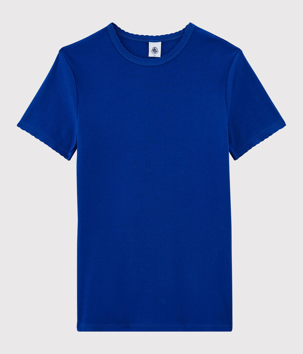 T-shirt girocollo iconica in cotone Donna blu