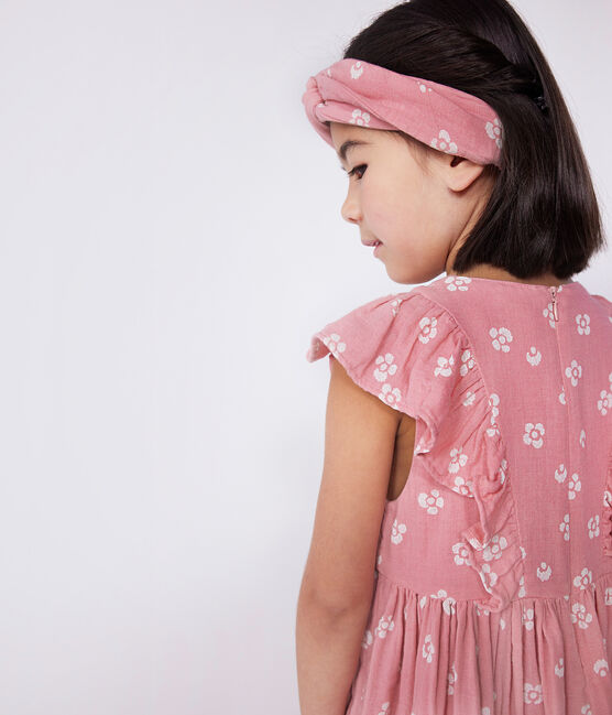 Abito senza maniche in cotone a fiori bambina rosa CHARME/bianco MARSHMALLOW