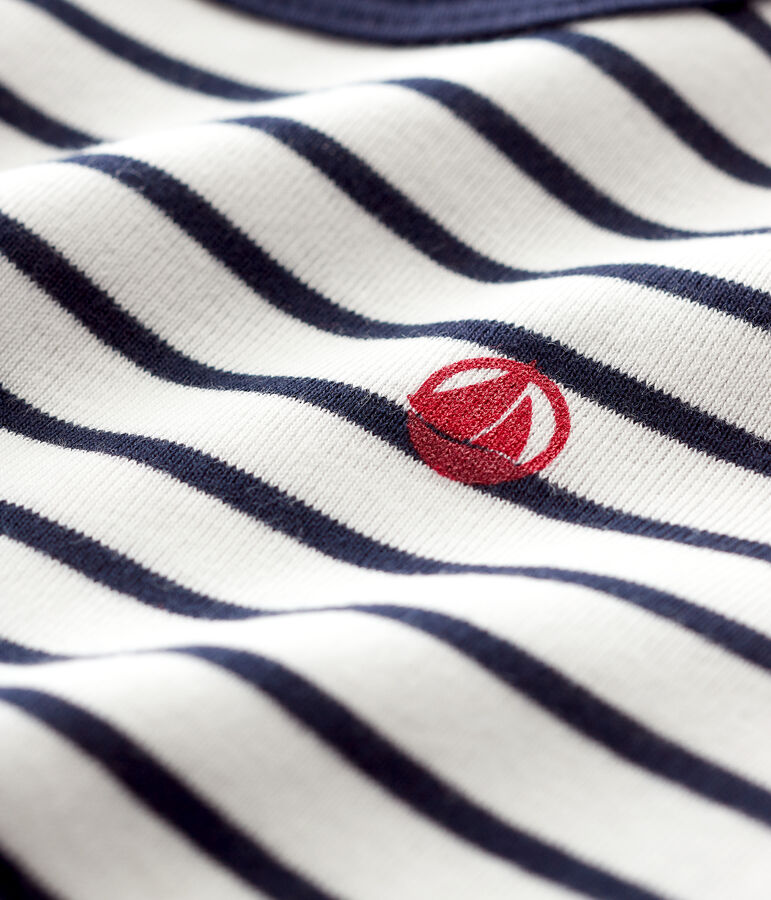 Felpa a righe marini&egrave;re in cotone beb&egrave; maschio bianco MARSHMALLOW/blu SMOKING