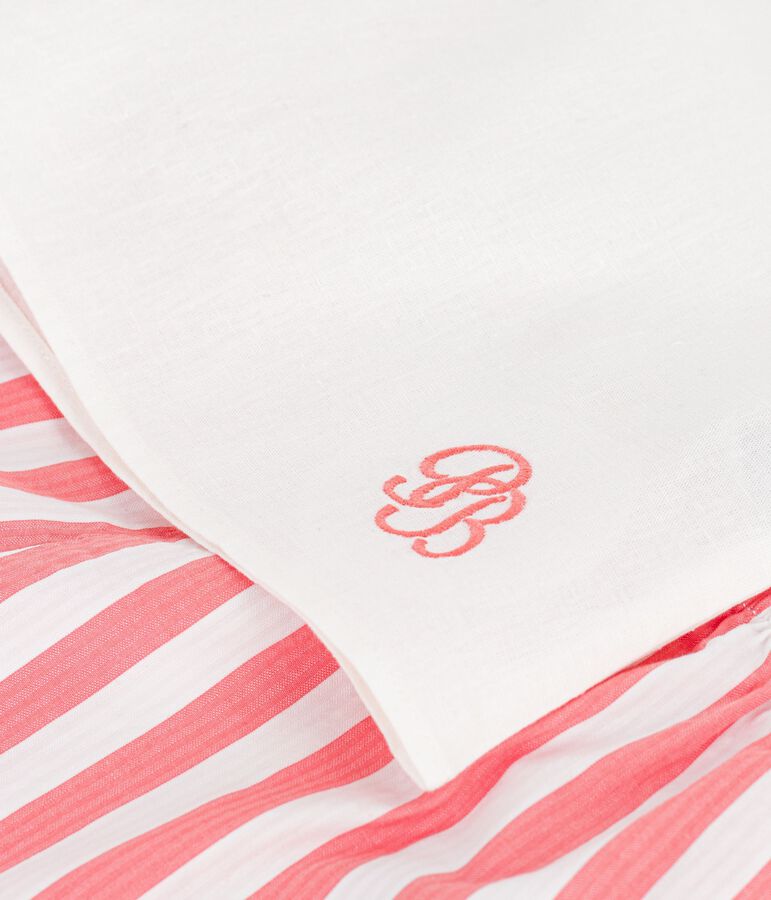 Completo neonato 2 pezzi in misto cotone/lino con top con colletto alla marinara rosa/bianco