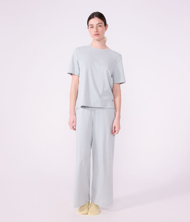 Pigiama in cotone a righe con gamba ampia donna grigio/bianco