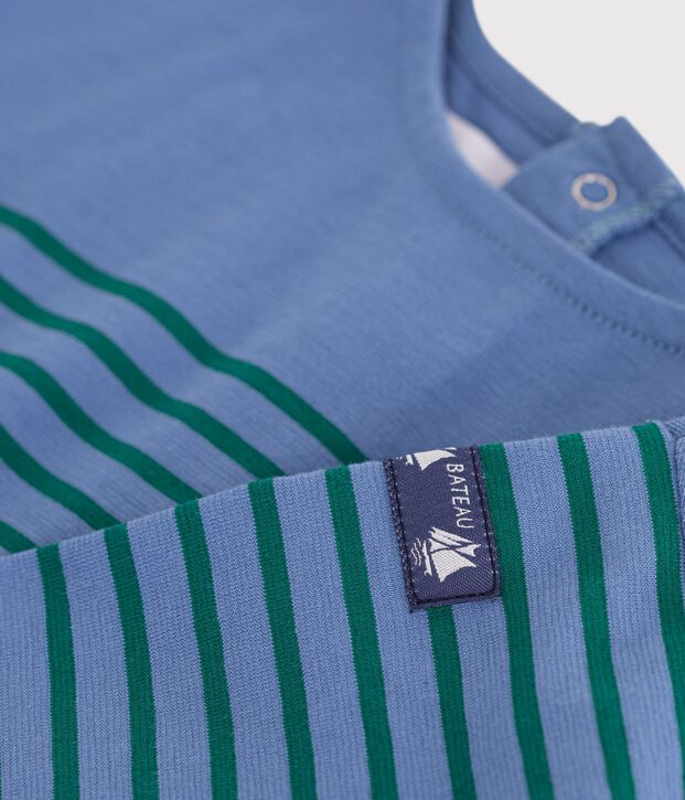 T-shirt a maniche lunghe in cotone a righe neonato. blu/verde