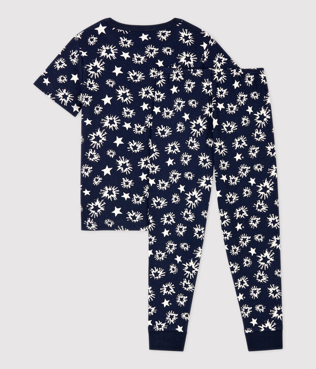 Pigiama bambino fantasia a stelle a costine blu/bianco
