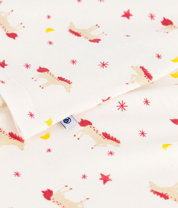Pigiama in cotone con cavalli stampati bambino ecru/multicolore