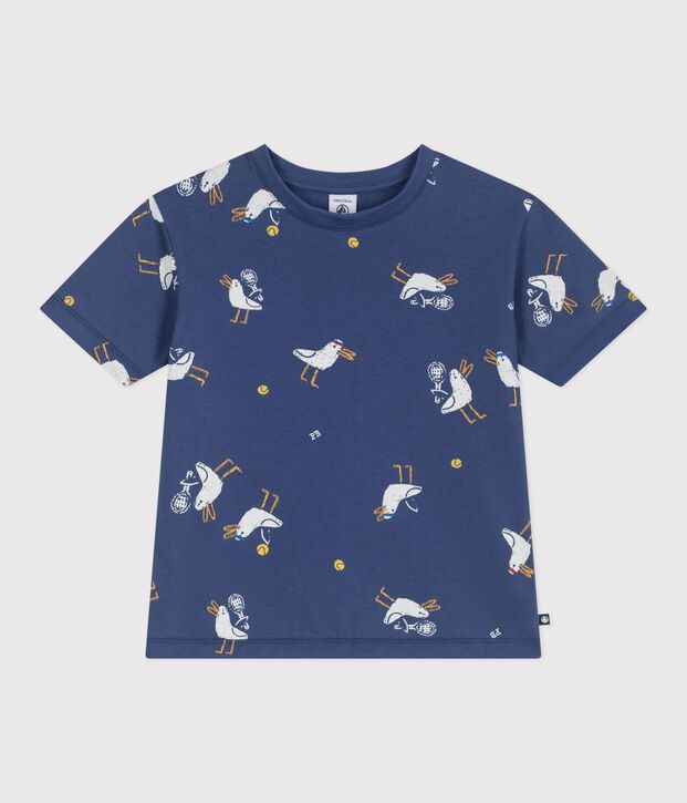 T-shirt a maniche corte in cotone con gabbiani stampati bambino blu/multicolore