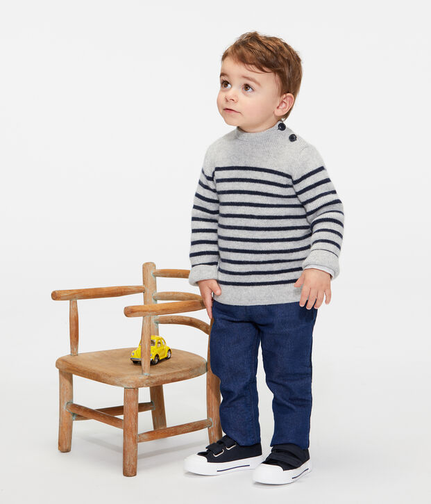 Pull in cachemire beb&egrave; maschio grigio/blu