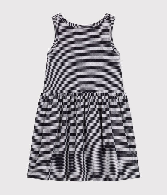 Abito senza maniche in cotone bambina. blu SMOKING/bianco MARSHMALLOW