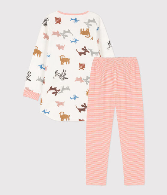 Camicia da notte bambina in tessuto felpato motivo cane bianco MARSHMALLOW/bianco MULTICO