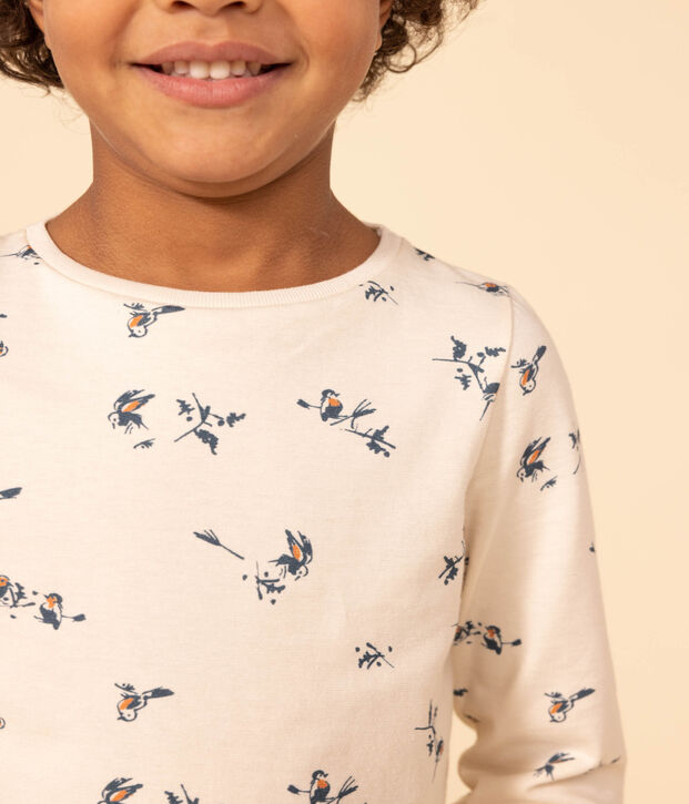 T-shirt a maniche lunghe in cotone a fiori bambina ecru/multicolore