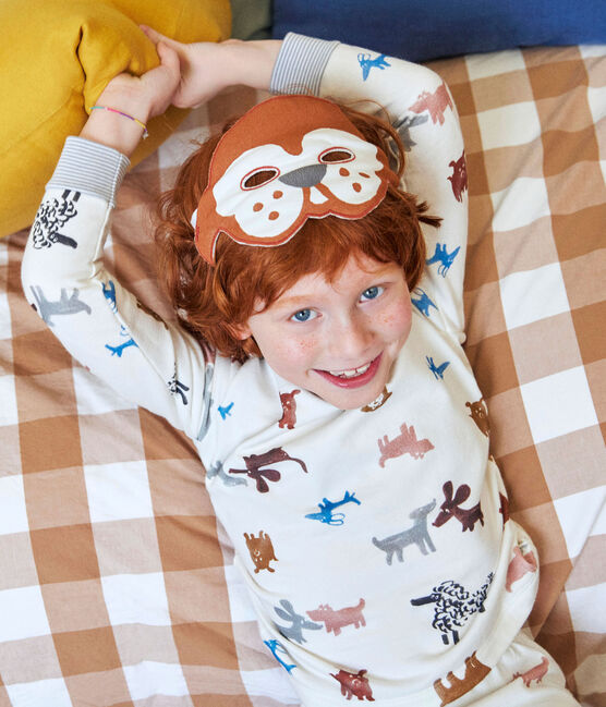 Pigiama travestimento con maschera bambino unisex in tessuto felpato bianco MARSHMALLOW/bianco MULTICO