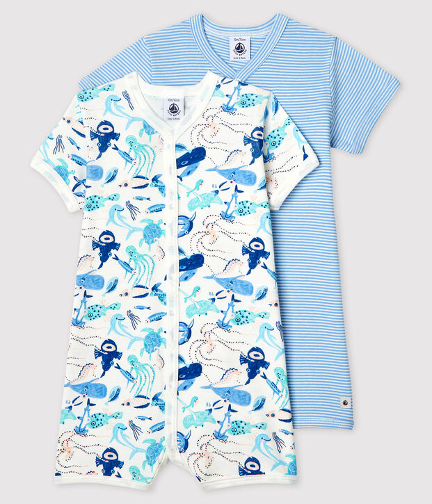 Confezione da 2 tutine corte in cotone multicolore