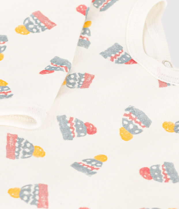 Pigiama beb&egrave; berretti in tessuto felpato a fiori bianco/multicolore