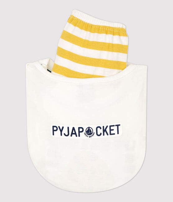 Pigiama corto bambino fantasia pantera in cotone bianco MARSHMALLOW/giallo OCRE