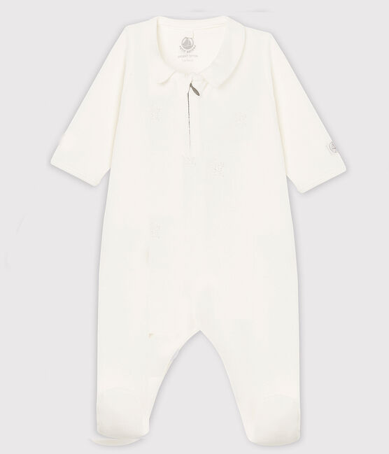 Tutina pigiama bianca con zip bebè in ciniglia di cotone biologico bianco MARSHMALLOW