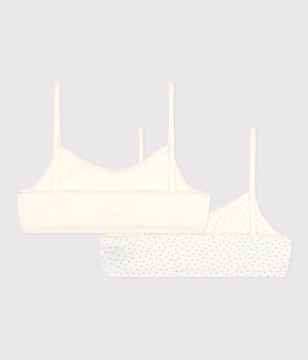 Confezione da 2 brassi&egrave;re ragazza in cotone biologico ed elastam a pois multicolore
