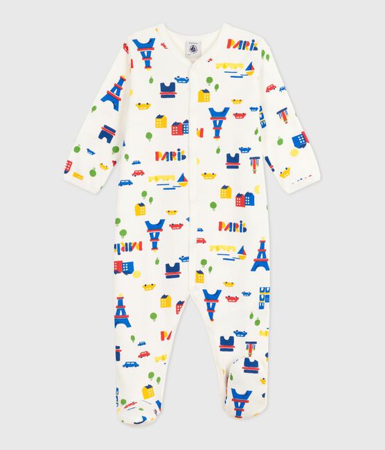 Pigiama in tessuto felpato spazzolato con colletto e stampa Parigi neonato bianco MARSHMALLOW/bianco MULTICO