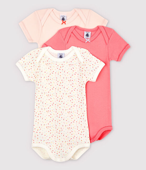 Confezione da 3 body manica corta  rosa bebè femmina in cotone biologico variante 1
