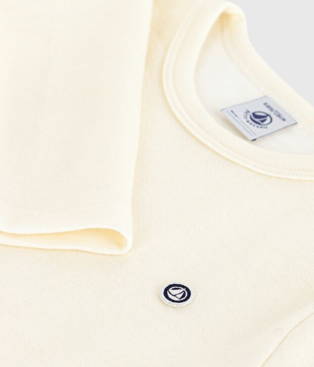 T-shirt a maniche lunghe in lana e cotone tinta unita bambino beige