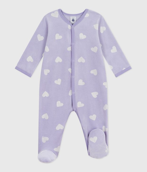 Pigiama in ciniglia con stampa a cuori neonato viola/bianco