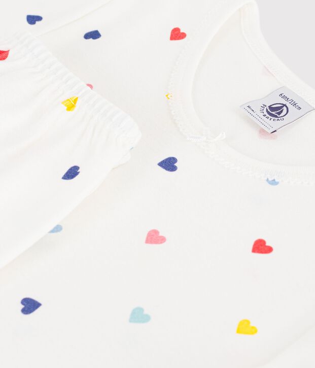 Pigiama a maniche corte e gamba lunga in cotone a cuori bambino bianco/multicolore