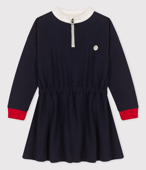 Abito bambina a maniche lunghe in molleton blu SMOKING
