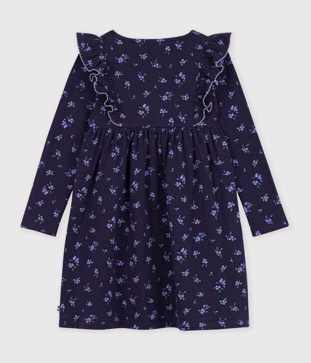 Abito a maniche lunghe in cotone a fiori bambina blu/multicolore