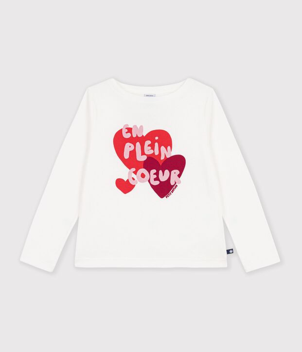 T-shirt a maniche lunghe con motivo a cuore bambino bianco