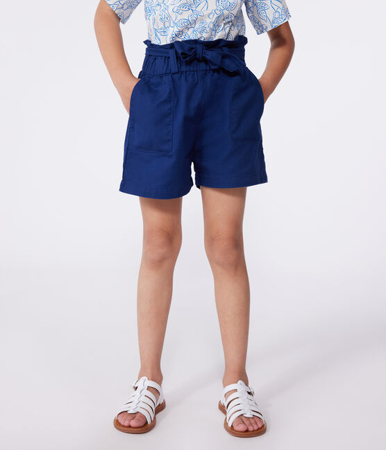 Shorts in cotone tinta unita bambina blu MEDIEVAL