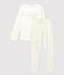 Pigiama ragazza a pois in cotone biologico bianco MARSHMALLOW/blu MEDIEVAL