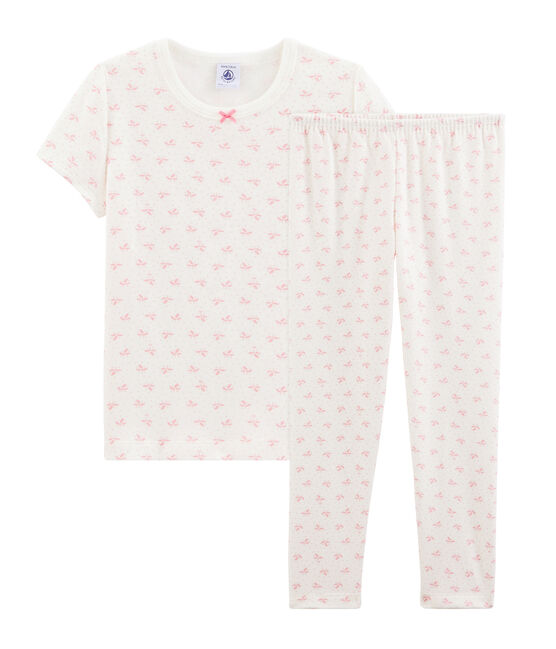 Pigiama fiori bambina a costine bianco MARSHMALLOW/rosa GRETEL