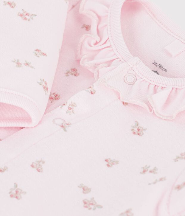 Pigiama in ciniglia con colletto e stampa a fiori neonata rosa/multicolore