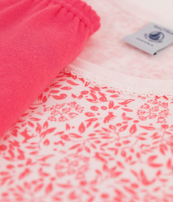 Pigiama corto bambina in cotone con fantasia floreale a rose bianco MARSHMALLOW/rosa GRETEL