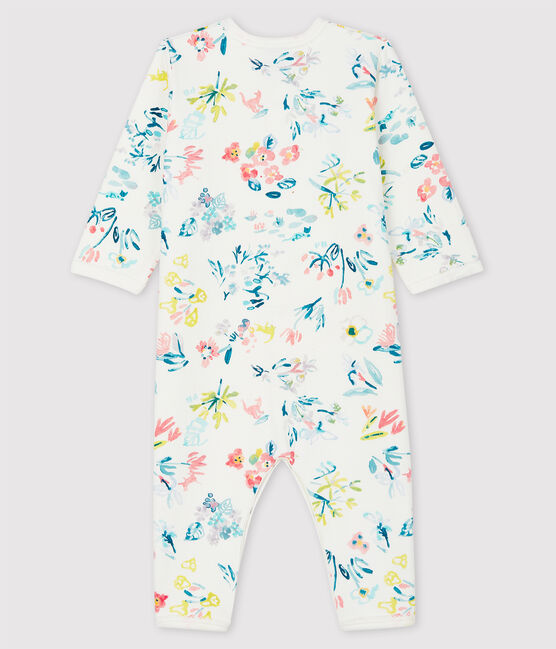 Tutina pigiama senza piedi a fiori bebè femmina in tubique bianco MARSHMALLOW/bianco MULTICO