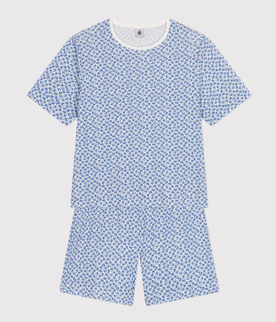 Pigiama donna con pantaloncini e t-shirt in cotone con motivo floreale blu MARSHMALLOW/ INCOGNITO