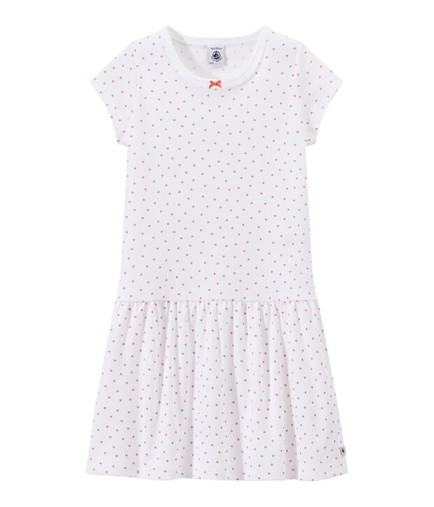 Camicia da notte bambina con stampa a cuori bianco/rosa