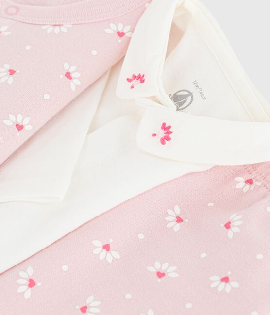 Set 3 pezzi con stampa a cuori e fiori e body con colletto ricamato neonata rosa JOLI/bianco MULTICO