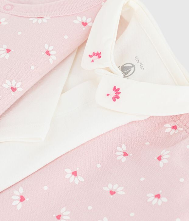 Set 3 pezzi con stampa a cuori e fiori e body con colletto ricamato neonata rosa/multicolore