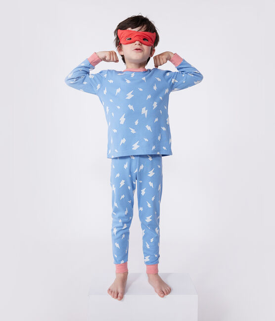 Pigiama bambino travestimento fosforescente in cotone con mantello blu ALASKA/bianco MULTICO
