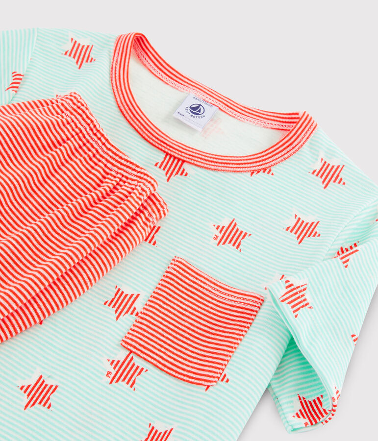 Pigiama a righe e stelle bambino a costine bianco/multicolore