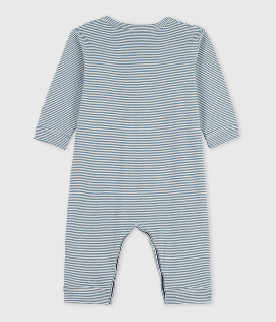 Tutina pigiama senza piedi bebè in cotone millerighe blu ROVER/bianco MARSHMALLOW