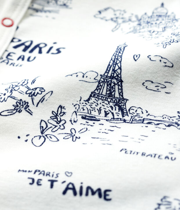 Tutaina corta tela di Jouy Parigi beb&egrave; in cotone bianco/blu